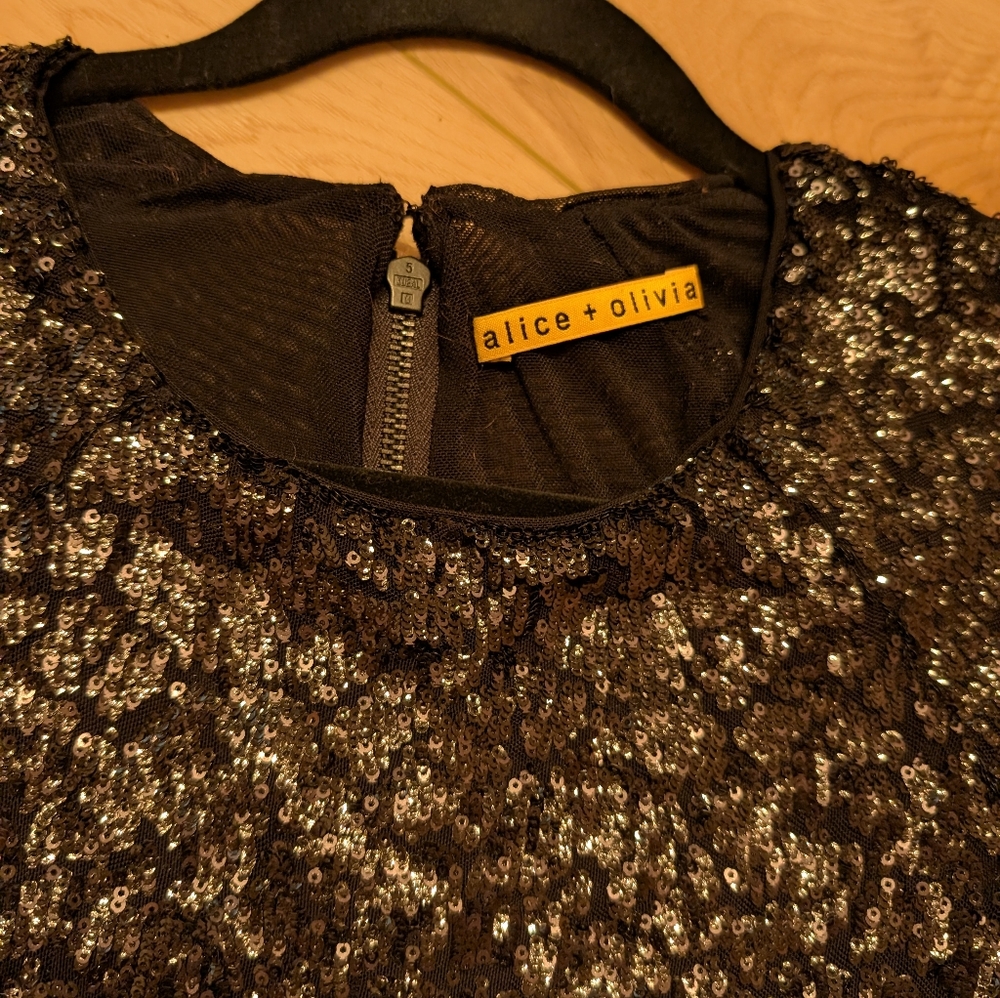 Alice + Olivia Black Sequin Long Sleeve Bodycon Dress - Picture 5 of 5